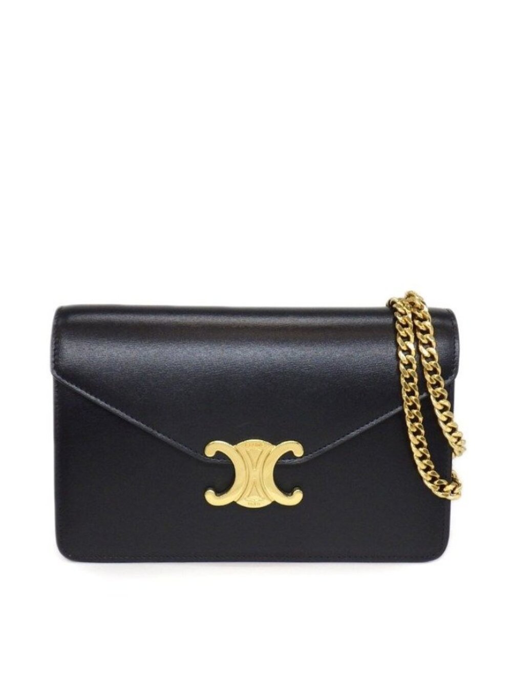 Celine Shoulder Bag Chain Wallet Margo Black Shiny Calfskin Gold